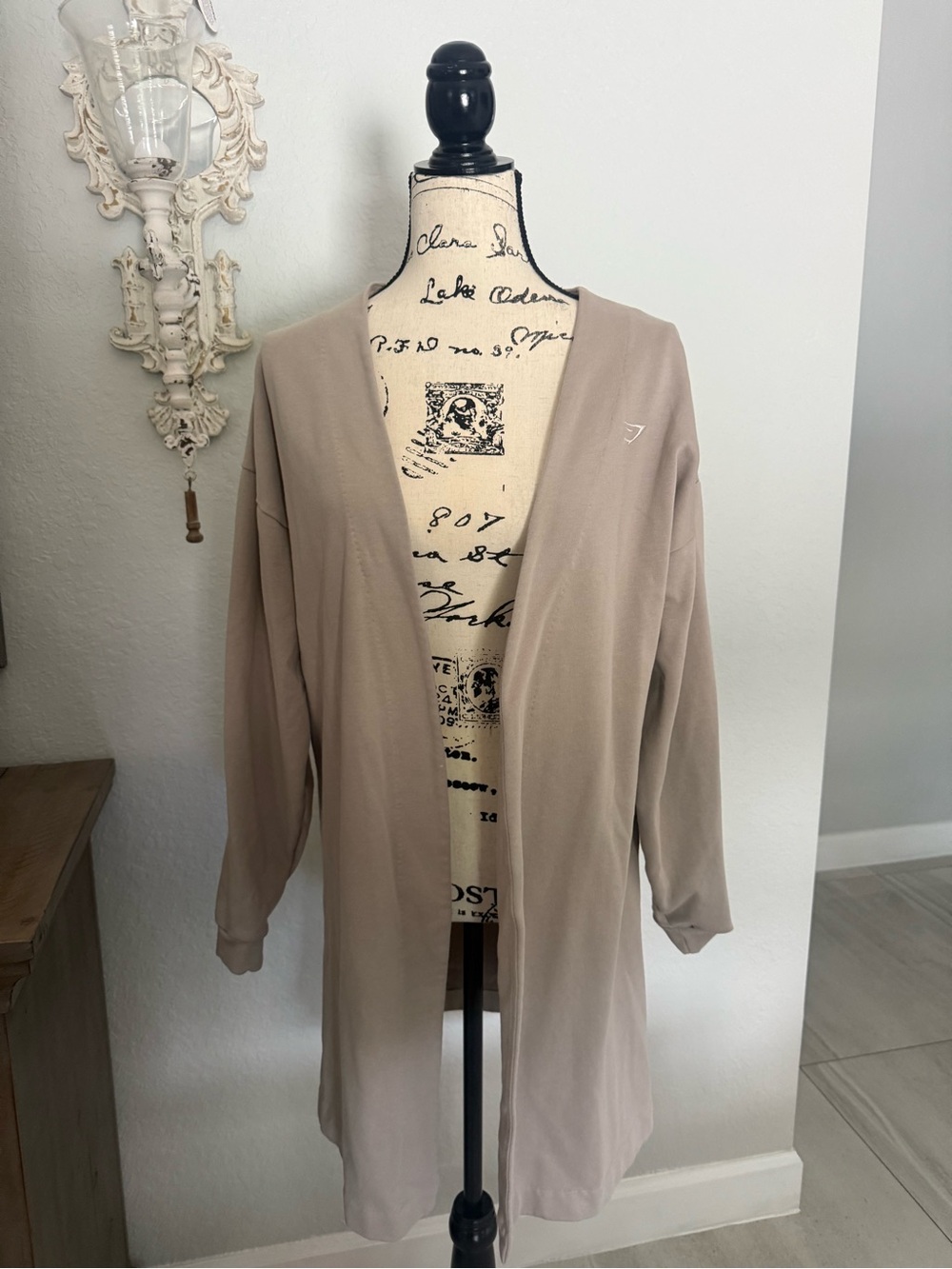 Gymshark Women’s Longline Open Front Cardigan Duster Taupe Size Small